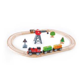 Pista con locomotiva a batteria e gru HapeE3731